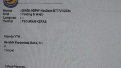 Ketua DPRD TTU Dianggap Membangkang, Surat Teguran Keras DPW Nasdem Melayang, Hen Bana Tak Berkomentar